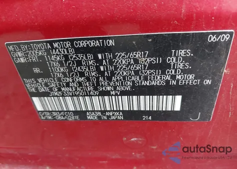 2009 Toyota Rav4 from USA, damaged, VIN JTMZF33V195011409